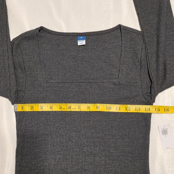 NWT Old Navy Long Sleeve Rib-Knit Bodysuit Square Neck, Dark Gray, Medium - Picture 6 of 6